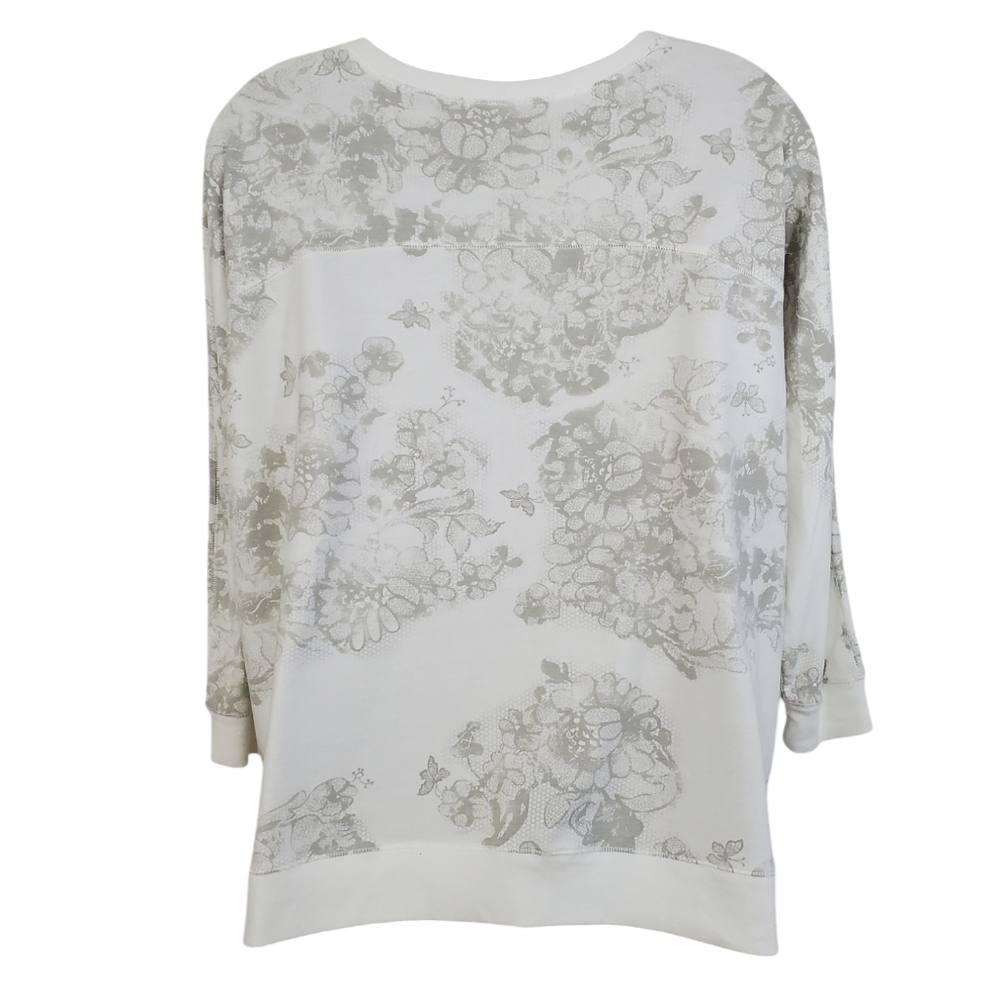 Avenue Womens Plus Floral Print Embellished 3/4 Sleeve Fleece Top ~ Pre-Owned - Picture 2 of 12